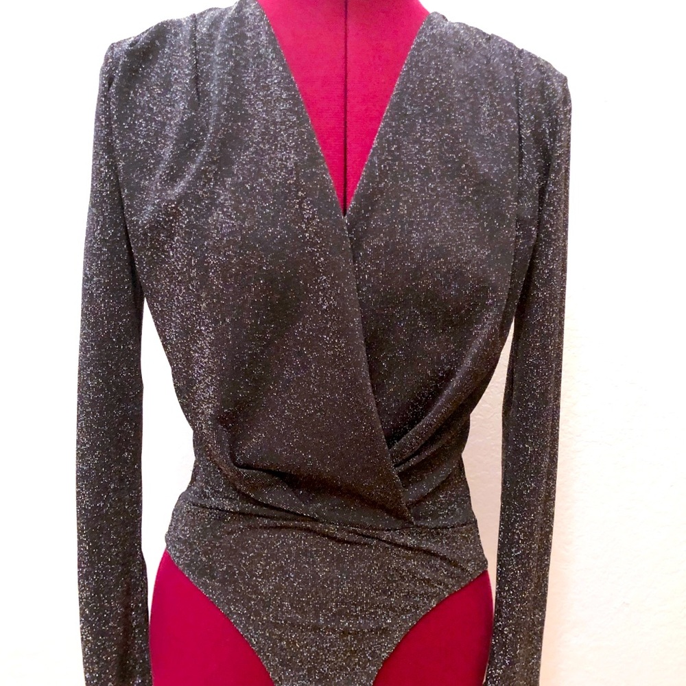 Kit & Sky silver metallic bodysuit top